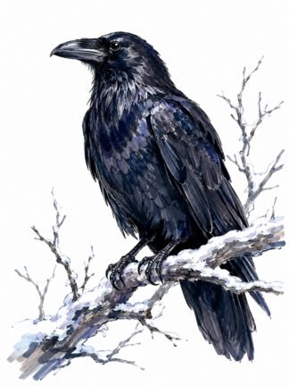 Original A Common Raven in Winter Drawing