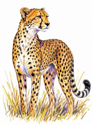 Original Female Cheetah in the Maasai Mara National Wildlife Reserve Kenya Drawing
