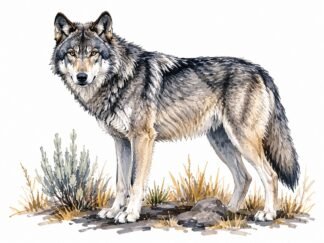 Original Gray Wolf in Yellowstone National Park Wyoming Drawing