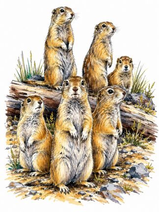 Original Uinta Gophers standing on the Tower Fall Campsite USA Drawing