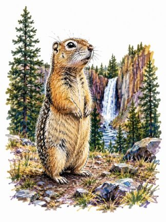 Original Uinta Gopher standing on the Tower Fall Campsite USA Drawing