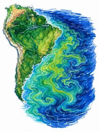Original Phytoplankton Bloom off the Atlantic Coast of South America Drawing