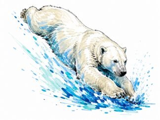 Original A Polar Bear plunging Drawing