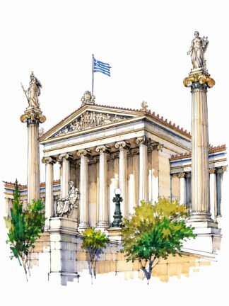 Original Academy of Athens Greece Drawing
