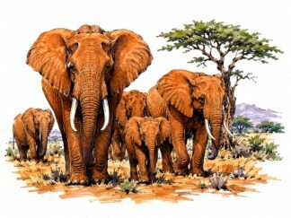 Original African Elephants in Tsavo East National Park Kenya Drawing