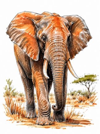 Original African Elephant in Tsavo East National Park Kenya Drawing