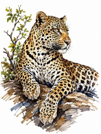 Original African Leopard in the Londolozi Private Game Reserve Drawing