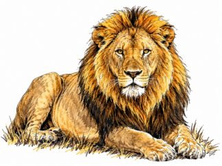 Original African Lion in Masai Mara National Reserve Kenya Drawing