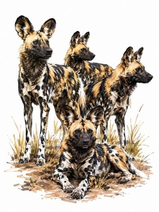 Original African Wild Dog in Kruger National Park South Africa Drawing