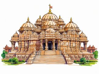 Original Akshardham Temple New Delhi India Drawing