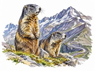 Original Alpine marmots Grossglockner Hochalpenstrasse Austria Drawing