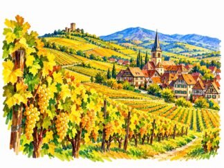 Original Golden Alsace Vineyard France Drawing