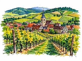 Original Alsace Vineyard France Drawing