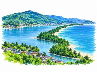 Original Amanohashidate Sandbar Kyoto Japan Drawing