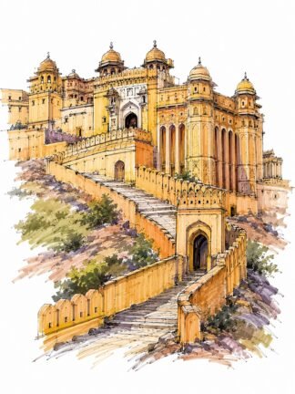 Original Amer Fort in Rajasthan India Drawing