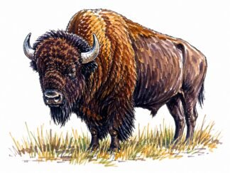 Original American Bison Elk Island National Park Alberta Drawing
