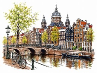 Original Amsterdam the Netherlands Drawing