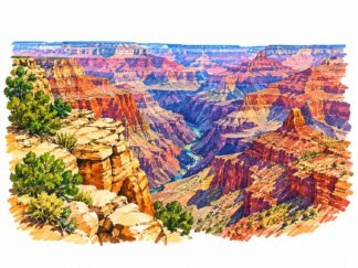 Original Ancestral Pueblo Granaries at Grand Canyon National Park, USA Drawing