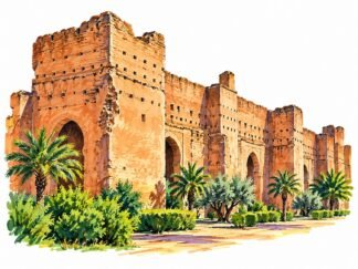 Original Ancient Mudbrick Heri Es-Souani Royal Granaries Morocco Drawing