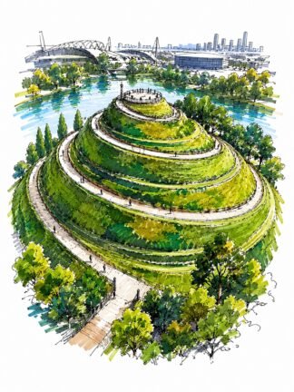 Original Artificial Spiral Hill in Sydney Olympic Park Australia Drawing