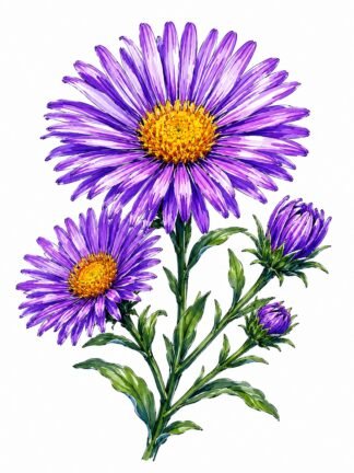 Original Aster Flower Drawing