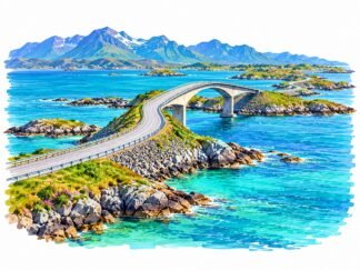Original Atlantic Ocean Road Norway Drawing