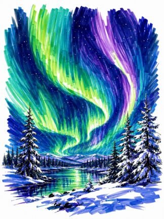 Original Aurora Borealis Finland Drawing