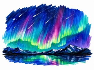 Original Aurora and Perseids Drawing