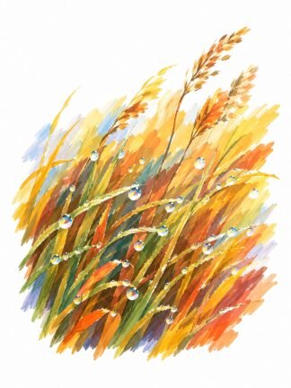 Original Autumn Dew on Wild Grass Drawing