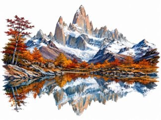 Original Autumn Fitz Roy Los Glaciares National Park Argentina Drawing