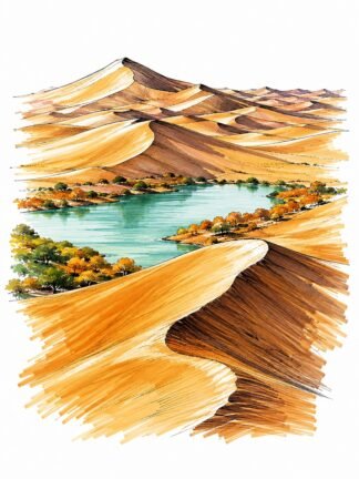 Original Badain Jaran Desert China Drawing