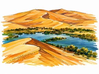 Original Badain Jaran Desert China Drawing