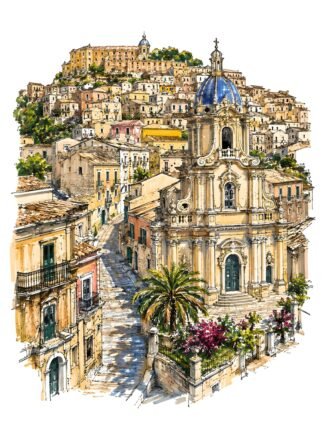 Original Baroque Ragusa Ibla Sicily Italy Drawing