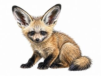 Original Bat-eared Fox Cub Botswana Kalahari Transfrontier Park Drawing