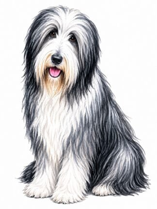 Original Bearded Collie Dog Drawing