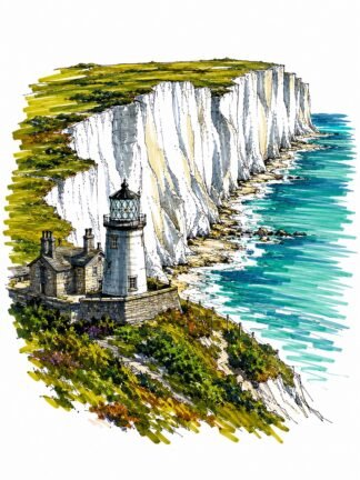 Original Belle Tout Lighthouse English Channel Drawing