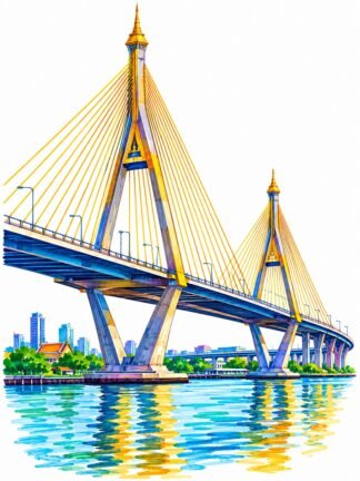Original Bhumibol Bridges in Bangkok Thailand Drawing