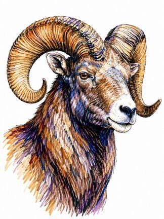 Original Bighorn Ram Ovis Canadensis Drawing
