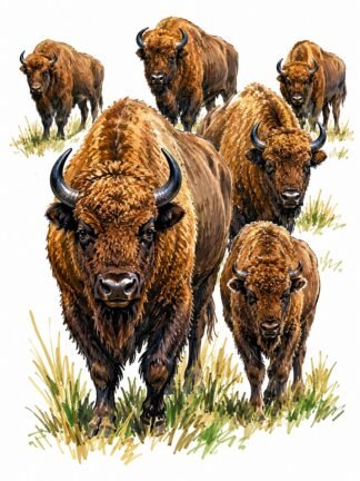Original Bison Herd Sababurg Hesse Germany Drawing