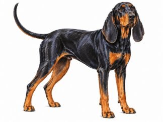 Original Black and Tan Coonhound Dog Drawing