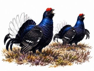 Original Black Grouse Males Bergslagen Sweden Drawing