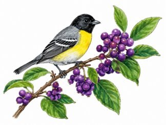 Original Black-headed Hemispingus with Purple Berries Drawing