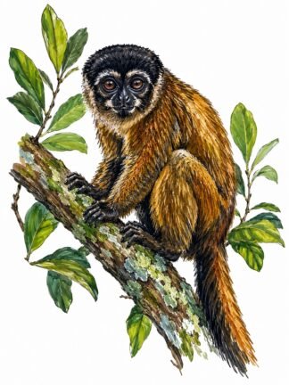Original Black-headed Night Monkey in Peru Drawing