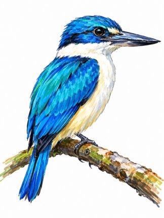 Original Blue Collared Kingfisher Bird Drawing