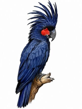 Original Blue Crested Black Palm Cockatoo Bird Drawing