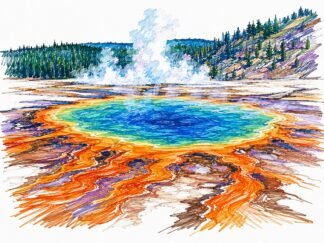Original Geothermal Basin Yellowstone National Park USA Drawing