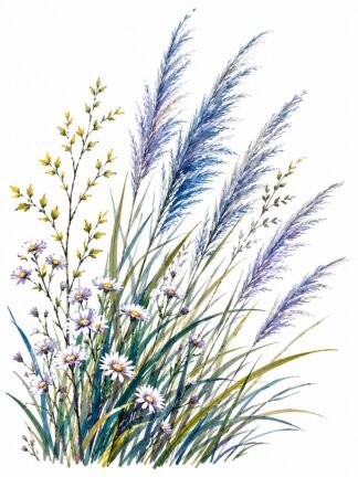 Original Breezy Wildflower and Grass Drawing