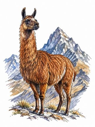 Original Brown llama Mountain Drawing