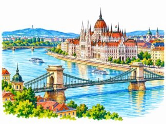 Original Budapest Hungary Drawing