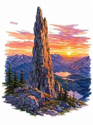 Original Sunset Bugaboo Spire Bugaboo Provincial Park Canada Drawing